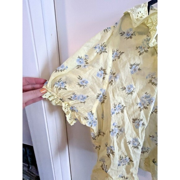 AEO Baby Doll Blouse XXL Yellow Floral Button Up Milkmaid Fairy Sweet cottagcore - Picture 3 of 13